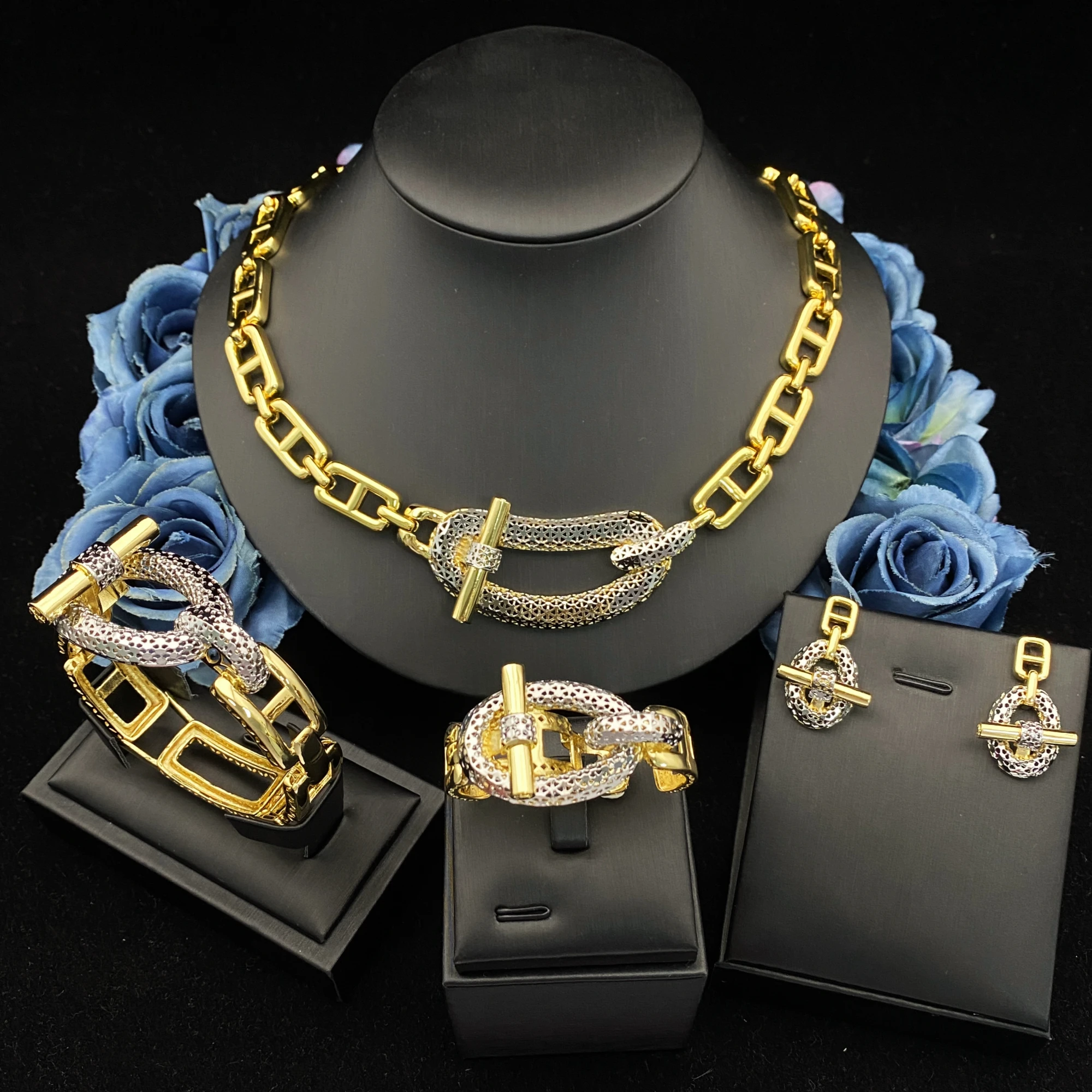 

JRH геометрическое моделирование позолоченный комплект ювелирных изделий из 4 предметов Ближний Восток женское повседневное роскошное ожерелье браслет кольцо серьги подарок на день рождения