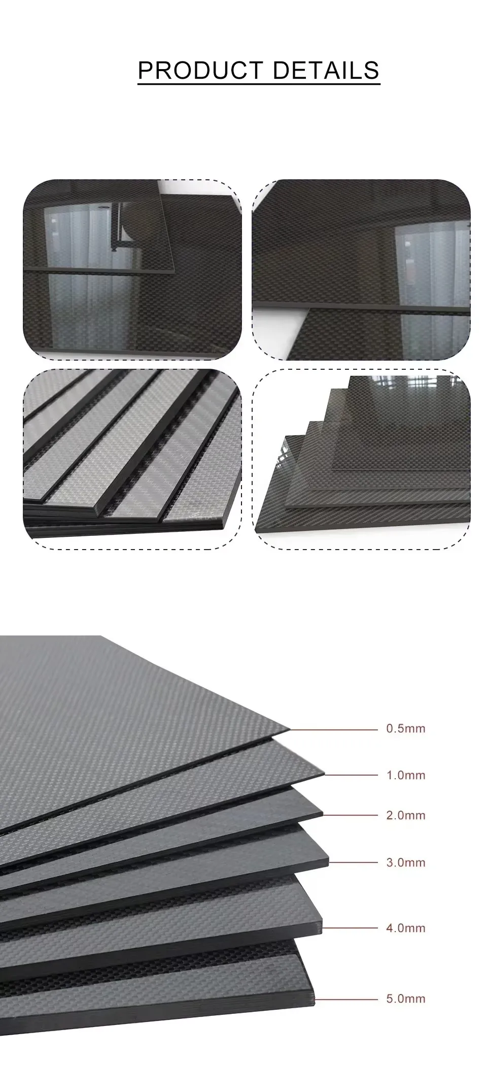 0.5-5MM 400X400 MM 3K Plain Matte Glossy Carbon Plate Panel Sheets High Composite Hardness Material Anti-UV Carbon Fiber Board