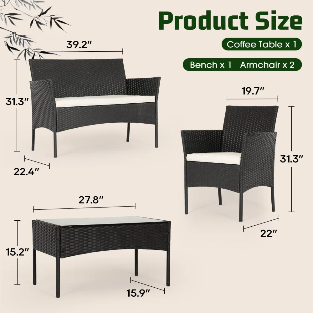 

4-piece Courtyard Furniture Set | Outdoor Willow Furniture with Coffee Table | Modern Rattan Chair Dialogue Set