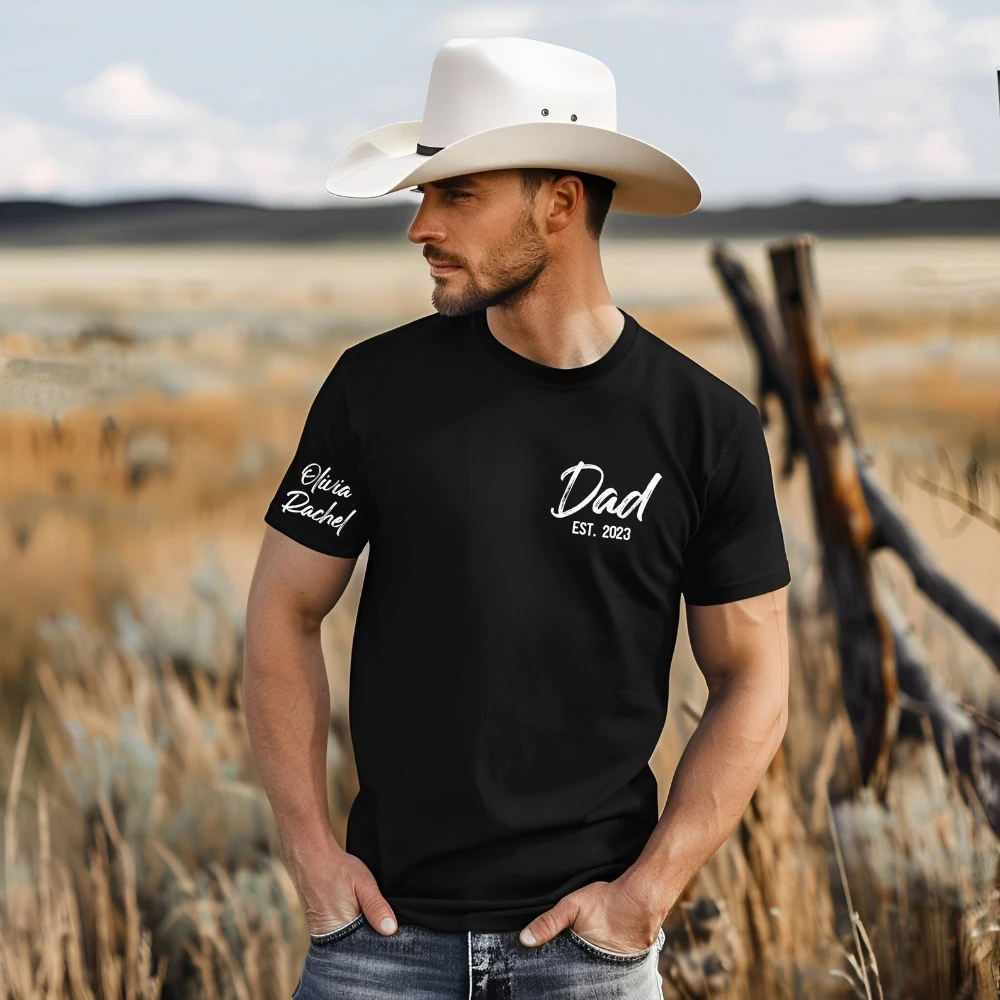 Personalized Dad Shirt with Kids Names Arm Printed Tshirt Custom Dad Gift T-shirt Est Date Daddy Tee Gift for Fathers Day Tops