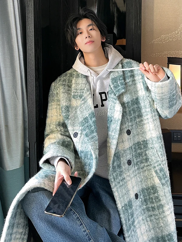 

Camere Men's Jaet Ele Quilted Coat Long Length Autumn Winter Faion Trend Button Decoration Garment