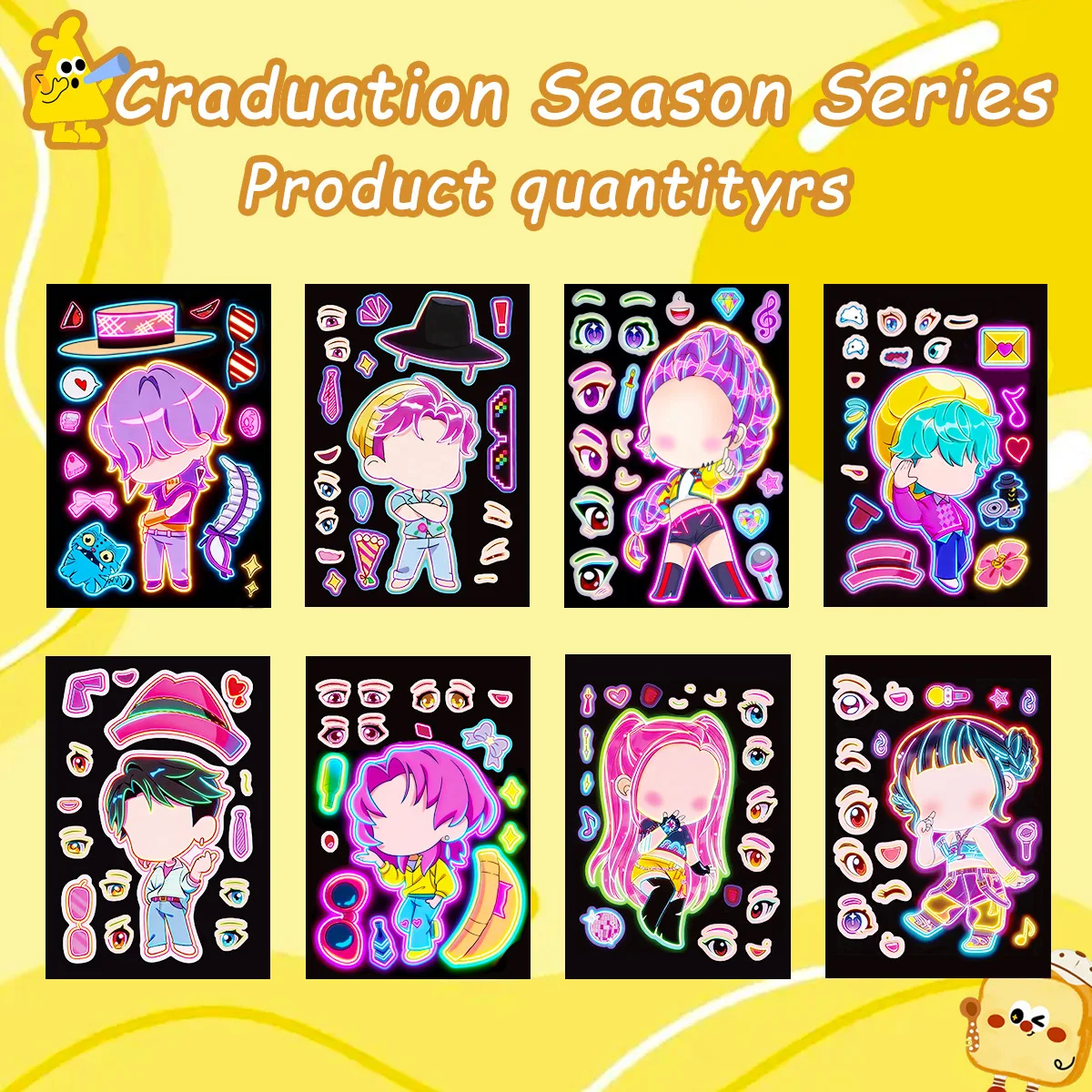 8pcs Funny Girls Stickers Toys Make A Face Puzzle DIY Stickers Face Kids Assemble Jigsaw Education Decals Party Decoration Gifts - view 6