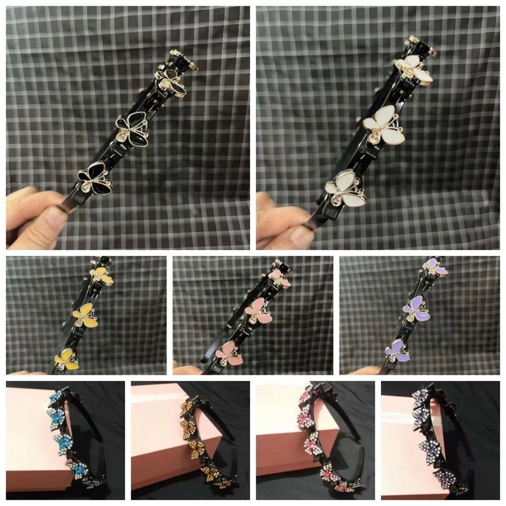 Elegant Hair Bands with Clips Shiny Sweet Women Butterfly Hair Hoop French Style Hair Weaving Tool