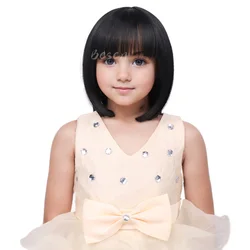 Synthetic Kids Wig Short Bob Wig with Bangs Short Straight Wig for Girls Child Wig Costume Cospaly Daily Party Use