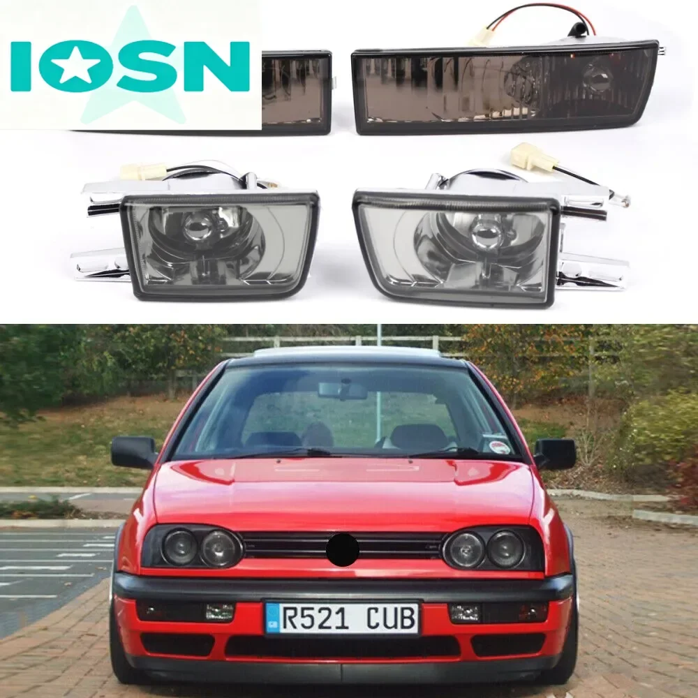Fits For VW Jetta MK3 Golf 1992 1993 1994 1995 1996 1997 4PCS Set Car Smoked Front Bumper Fog Light + Turn Signal Lamp