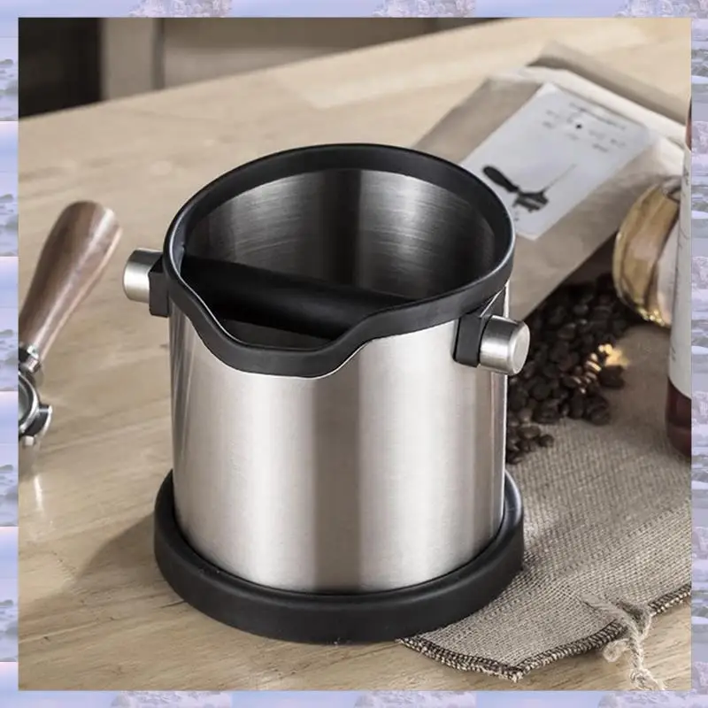 2025-Espresso Grind Container Stainless Steel Coffee Knock Box Anti Slip Coffee Grind Dump Bin Waste Detachable Knock