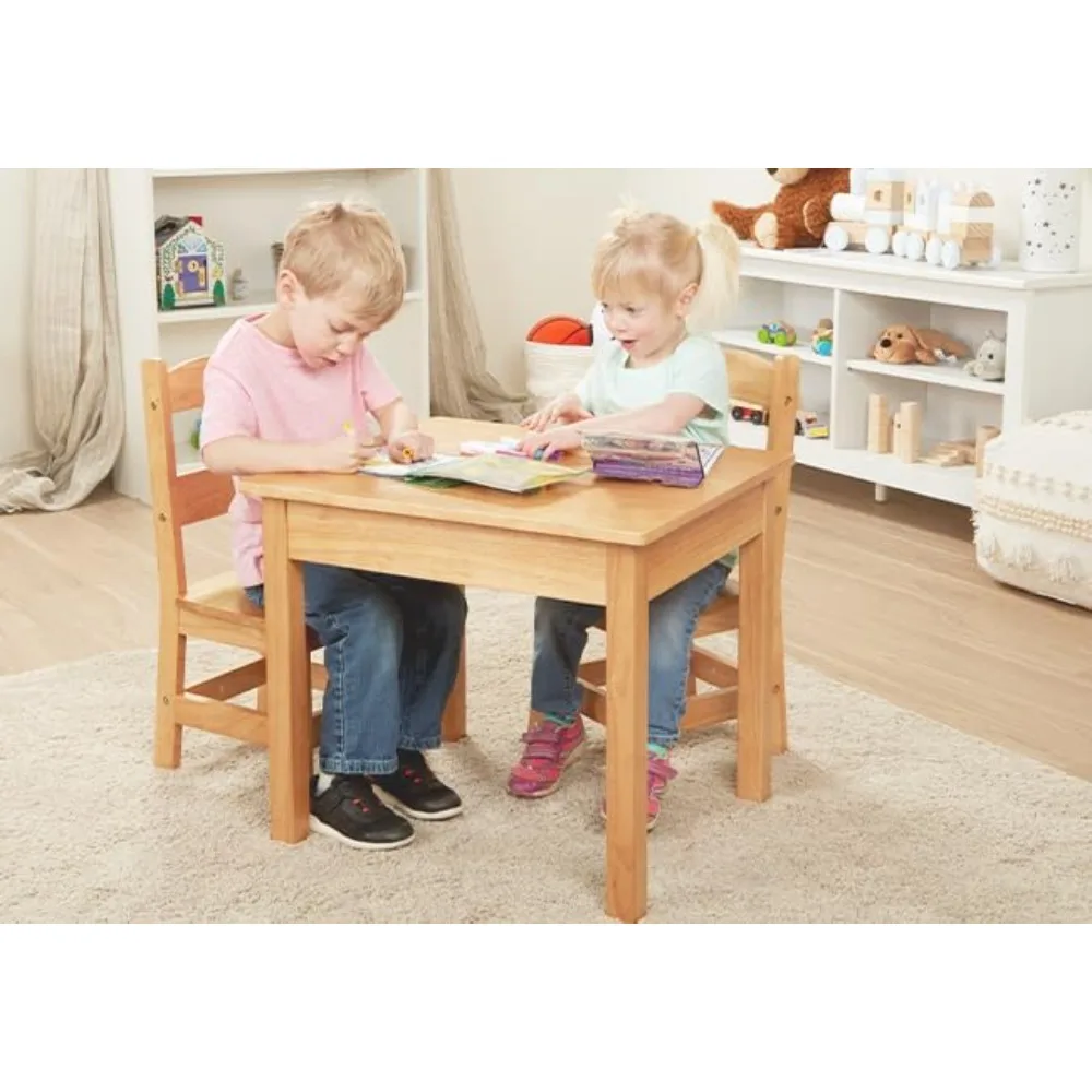 Ensemble de table et 2 chaises en bois massif, finition légère, meubles pour salle de jeux, blond