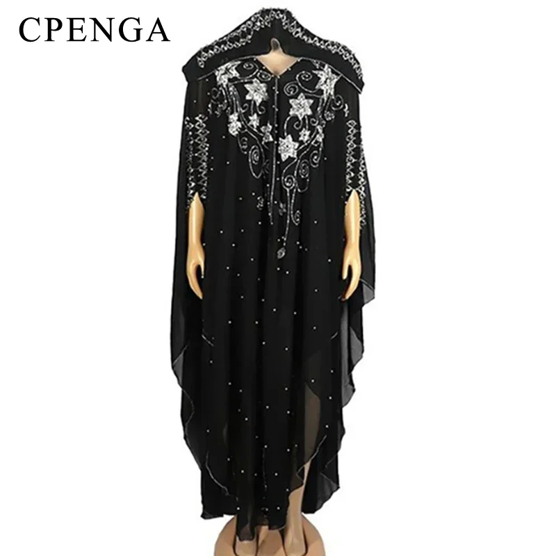 2022 New Muslim Robes Ladies Abaya African Dresses for Women Summer Chiffon Pearl Long Maxi Dress Traditional Clothing Plus Size