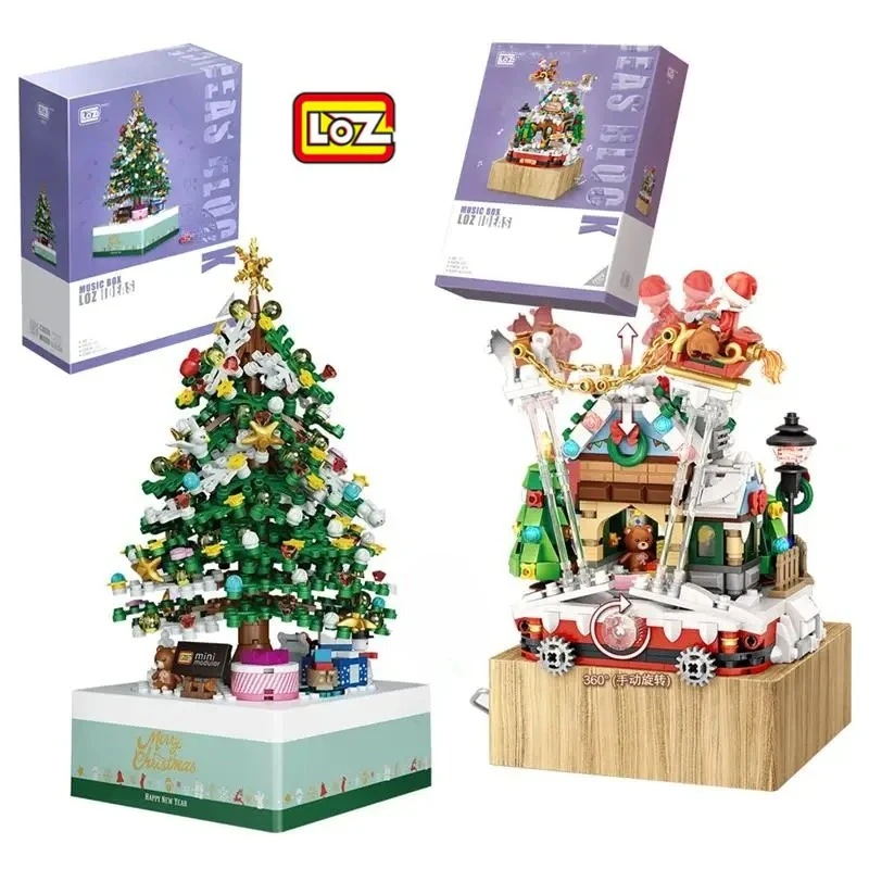 LOZ Blocks New Year Goods Building Bricks Christmas Tree with Music Box Santa Claus Brinquedos Fun Toys Girls Present 1237