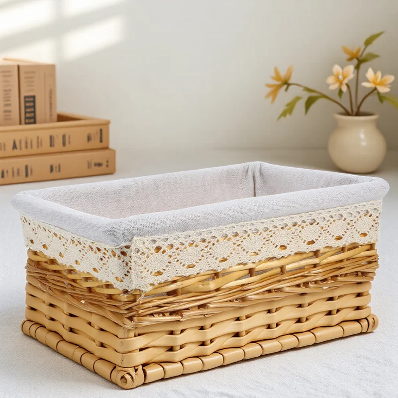 

Stylish Handwoven Wicker Storage Basket With Removable Liner Bedroom Bathroom Home Use Foldable Container S Size