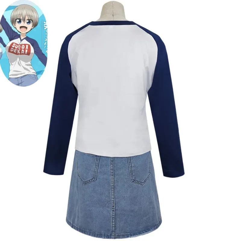 2025 aaa Anime -chan wil eruit ophangen! Uzaki Hana Cosplay Kostuum Zomerdag T-shirt Denim Rok Pruik Vrouw Sexy Dagelijks Leis
