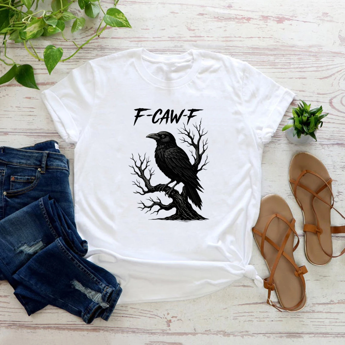 

F-Caw-F Funny Crow T Shirt Black Crow Moonlit Raven Unisex T-shirt Short Sleeve Graphic T Shirts Funny Sassy Raven Lover Gift