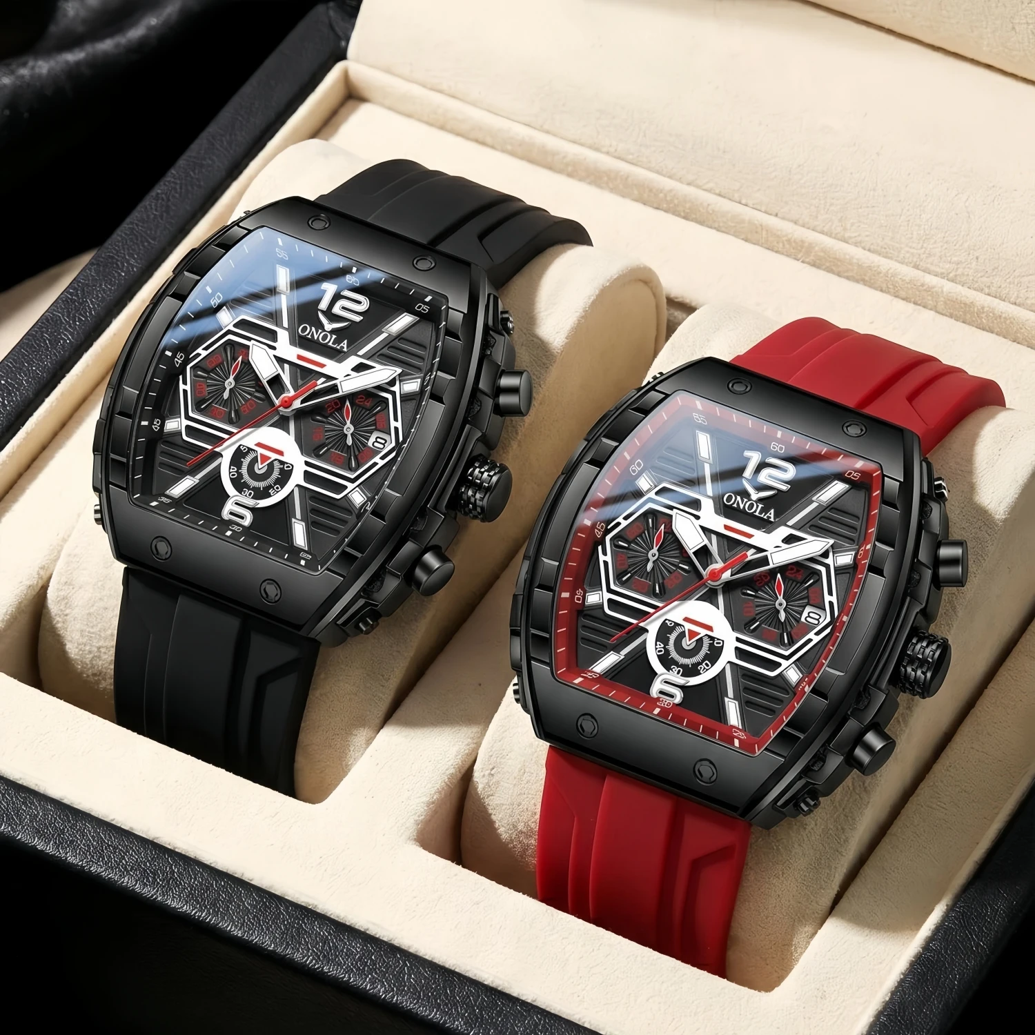 Fashion Design Hot Selling Men\'s Watch ONOLA Multi Functional Waterproof Silicon Tape Quartz Luxury Watches Men Colok