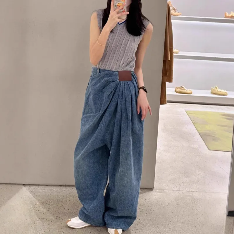 

Wide-Leg Jeans For Women New Design Comfortable Blue Loose Fashion High Waist Draped Floor-Length Pants Daily Commuting Jeans