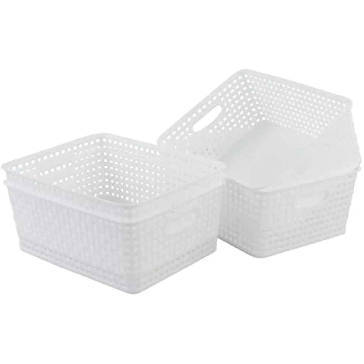 Idotry 4-Pack Plastic Organizing Bins, Large Woven Storage Baskets, White