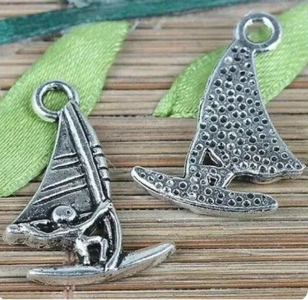 10pcs 26.2*18.6mm Alloy matel pensants tibetan silver sailing boat design charms HWEF0229