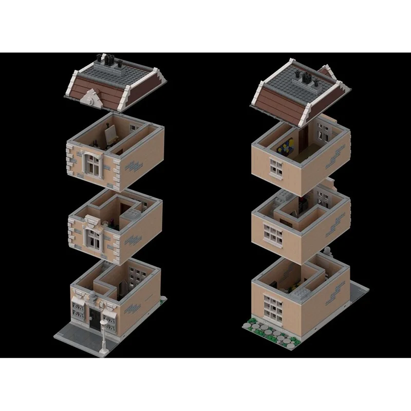 1718pcs MOC Downtown Apartments Modulared Model Building Blocks Architecture Toys Education Brick Christmas Gift Kids Birthday