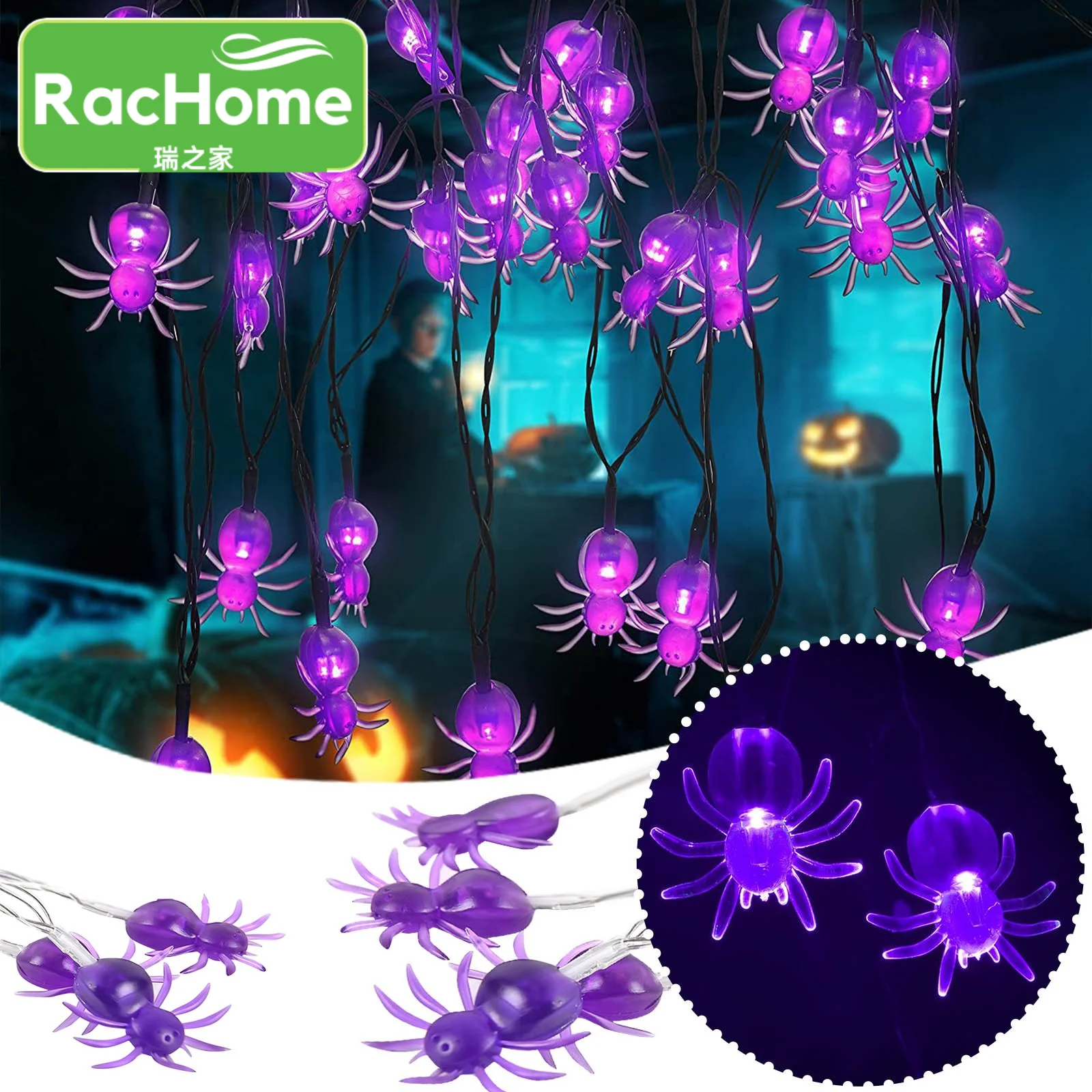 

2M 3M 6M LED purple spider scary String Lights Holiday Lamp 10/20/40 LED Lights Battery/USB powered halloween party decor lights