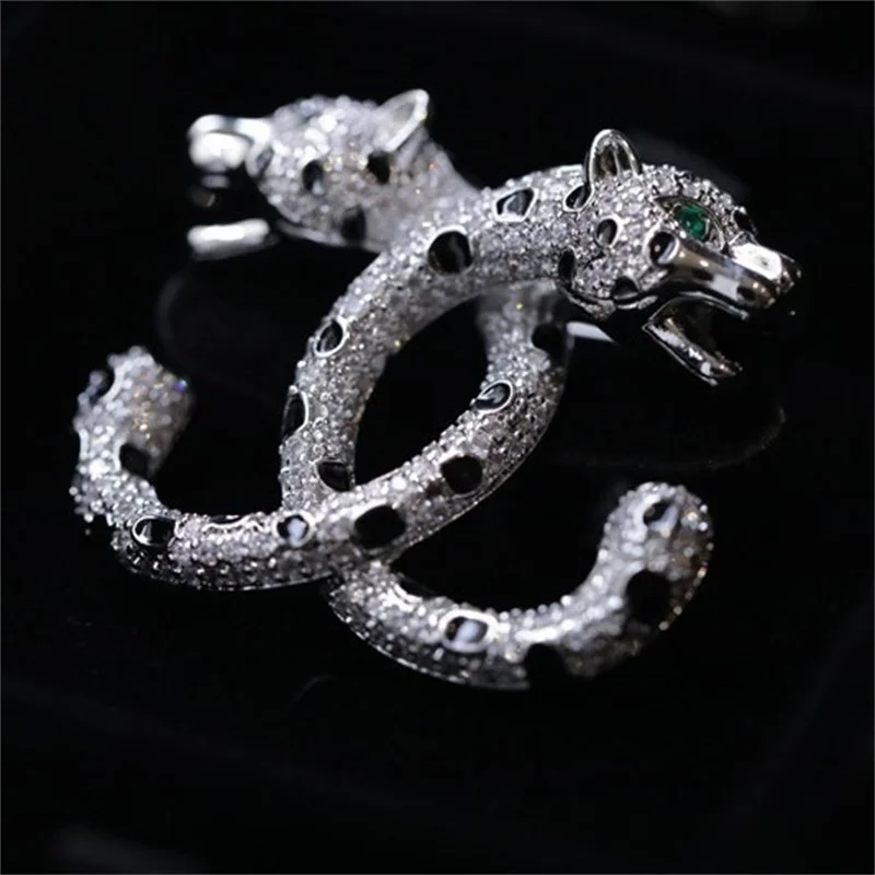 

Luxury Zircon Double Cross Leopard Brooch Pave Bling Zircon High-End Trendy New Men'S Suit Panther Pin Brooches Corsages