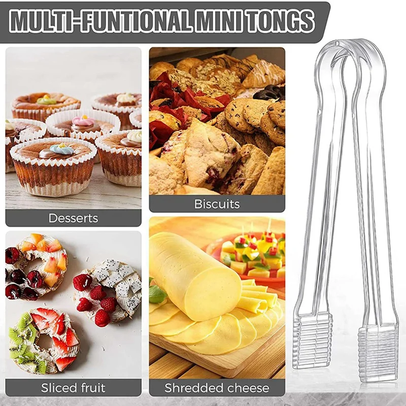 24 Stuks Plastic Buffet Servet Tang Mini Serveergereedschap Tang Hapjes Tang Doorzichtige Keukentang 6.3 Inch Klein Ijs