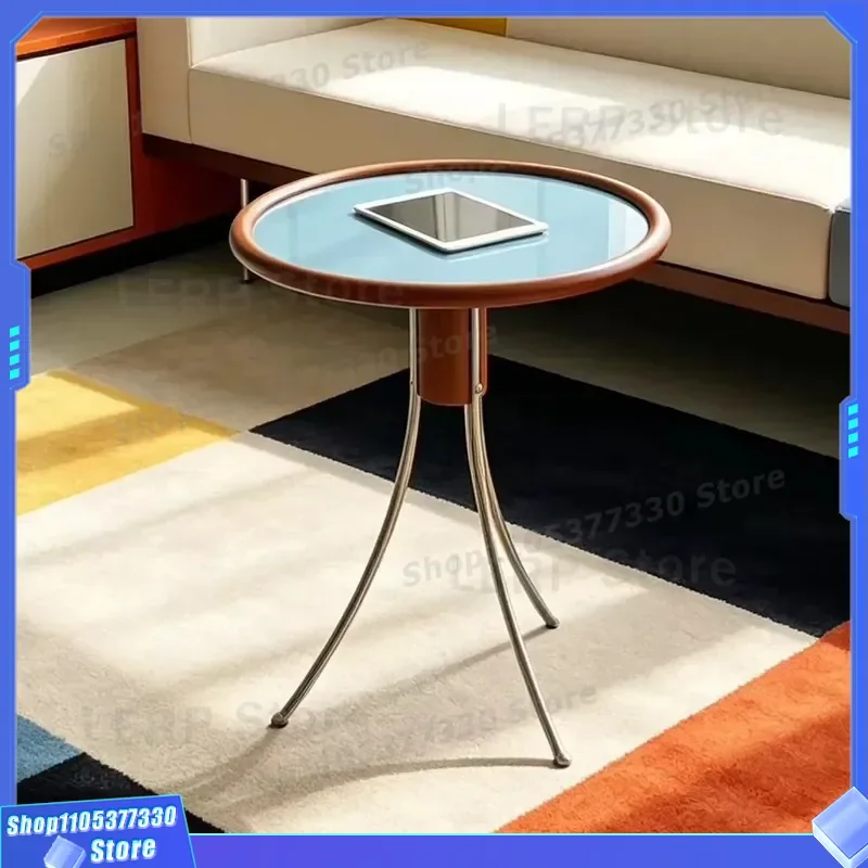 Modern Simple Round Glass Coffee Table Medieval Style Rubber Wood Side Table Retro Home Living Room Balcony Jellyfish Design