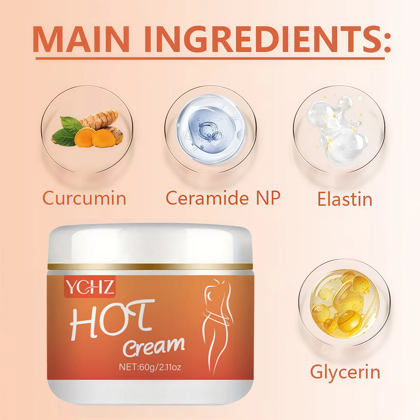 Firming Body Cream 60G/2.11Oz, Tightens the Abdomen, Waist, Arms, Legs, and Other Body Areas The Texture Is Light and Easy to Apply, Non-Greasy, Suitable for All Skin Types, and Hypoallergenic Formula.