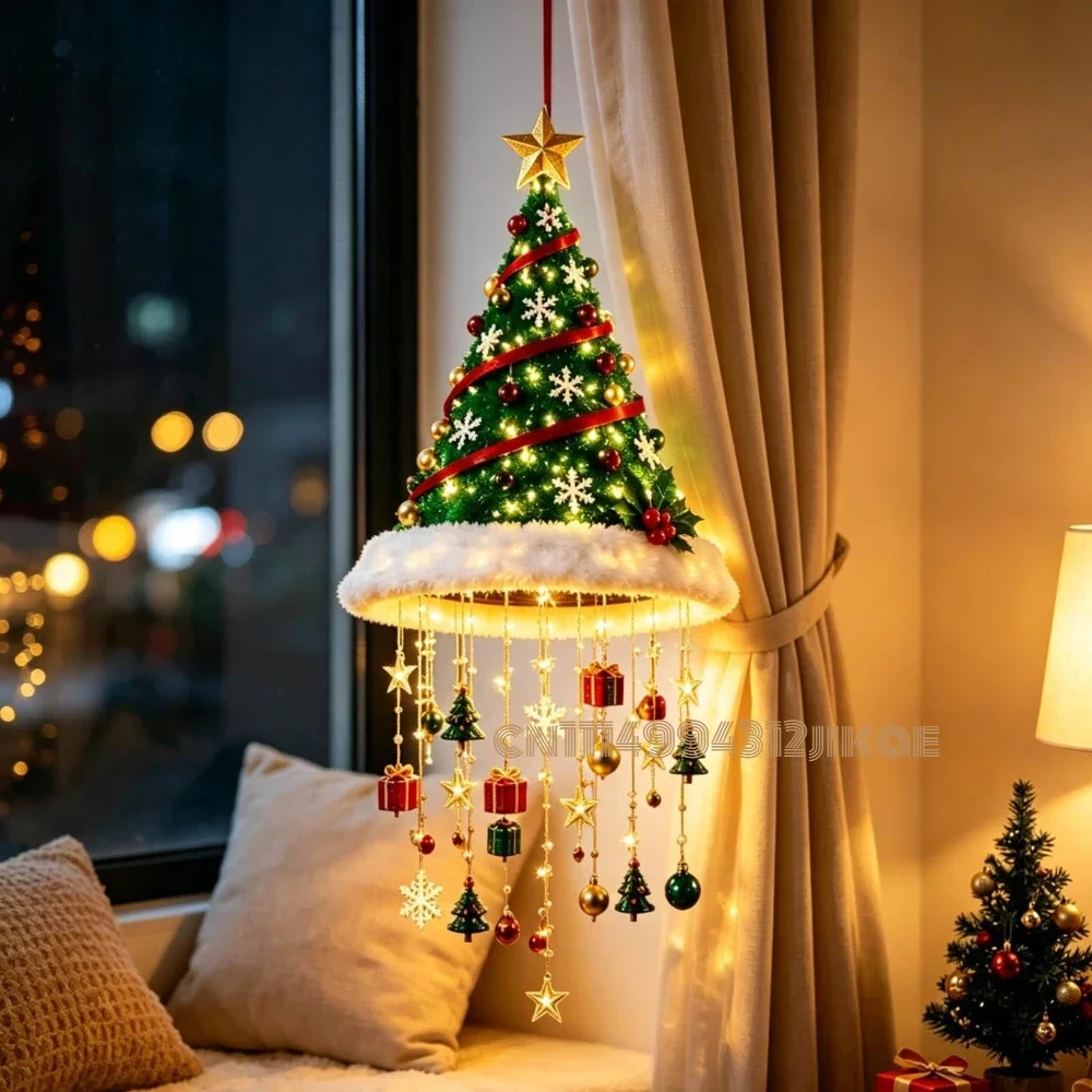 Glowing Santa Hat Hanging Chandelier, Warm LED Lighted,Cascading String Lights for Porch Holiday Party Home Decoratio - view 2