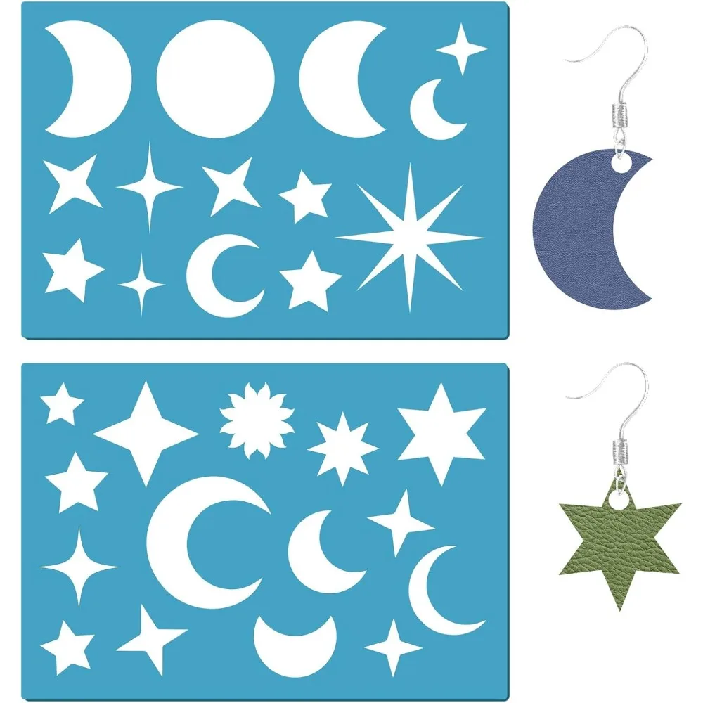 2 Styles Jewelry Shape Template Reusable Leather Earring Templates Plastic Moon Star Sun Cutouts Cutting Stencil Lapidary