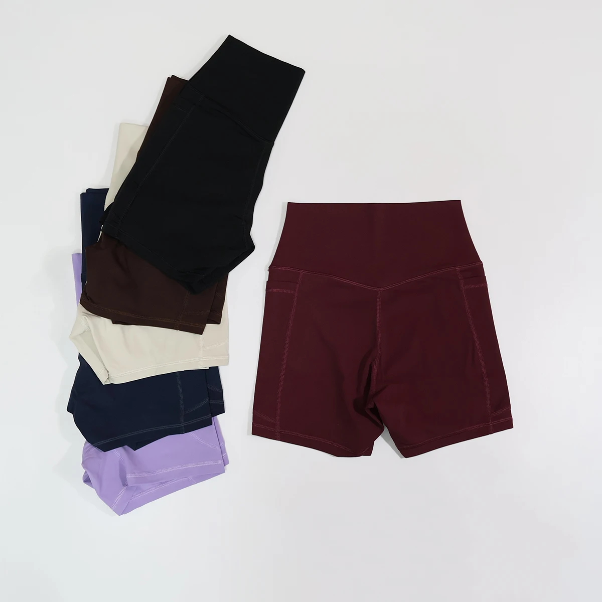Damen-Sportshorts-Set mit hoher Taille, Taschen-Details, eng anliegende Laufhose, Damen-Fitness-Workout-Yoga-Leggings, Po-Lifting – Detail 24