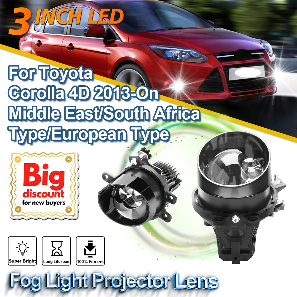 

ROADSUN 3.0 Inch LED Fog Light Projector Lens Assembly For Toyota Corolla 4D 2013-On Middle East/South Africa Type/European Type