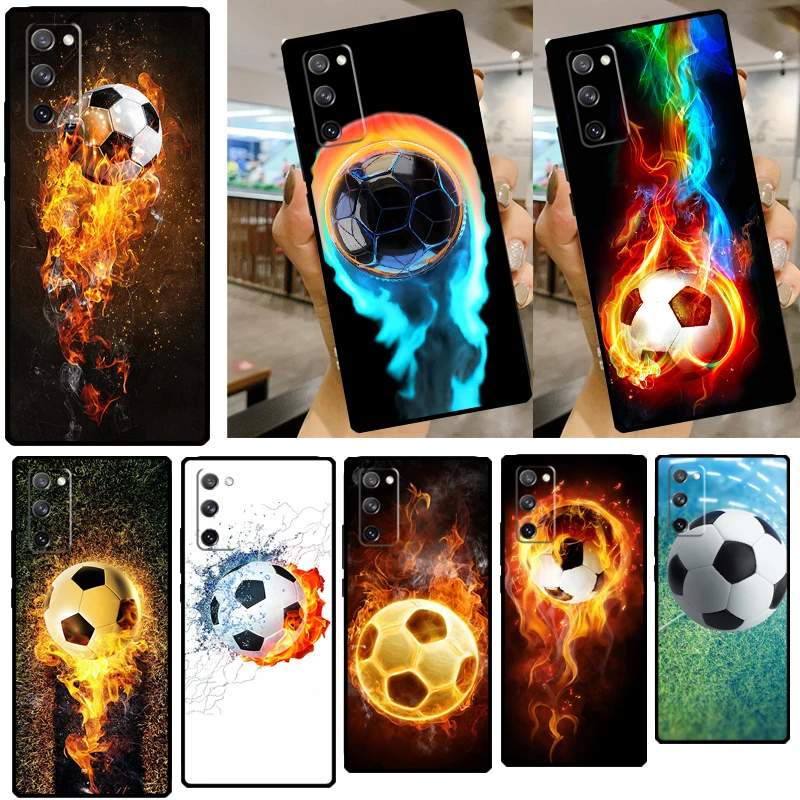 Fire Football Skeleton Soccer Ball Silicone Case For Samsung Galaxy S8 S9 S10 S20 FE S21 Plus Note 20 Ultra S22 Ultra Cover