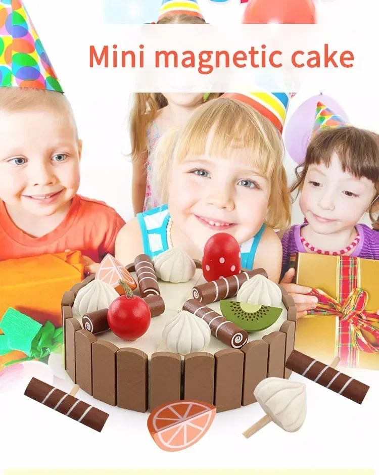 [Funny] Baby toy DIY Birthday Cake Wooden Magnetic Cake Kitchen food Early Educational Toys Baby Play Game blocks kids gift toy