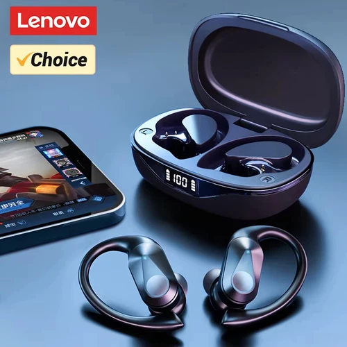 Lenovo LP75-auriculares inalámbricos con Bluetooth 5,3, audífonos deportivos con gancho para la oreja, pantalla Digital LED, reducción de ruido para juegos