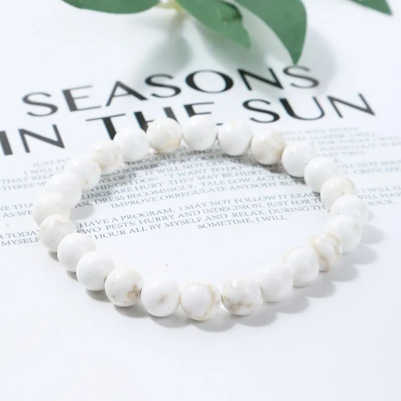 JD الطبيعية المغنسيوم حبة أساور النساء منغوليا Howlite الجولة الخرزة الريكي أحجار استشفاء ستراند أساور خاتم هدايا مجوهرات أنيقة