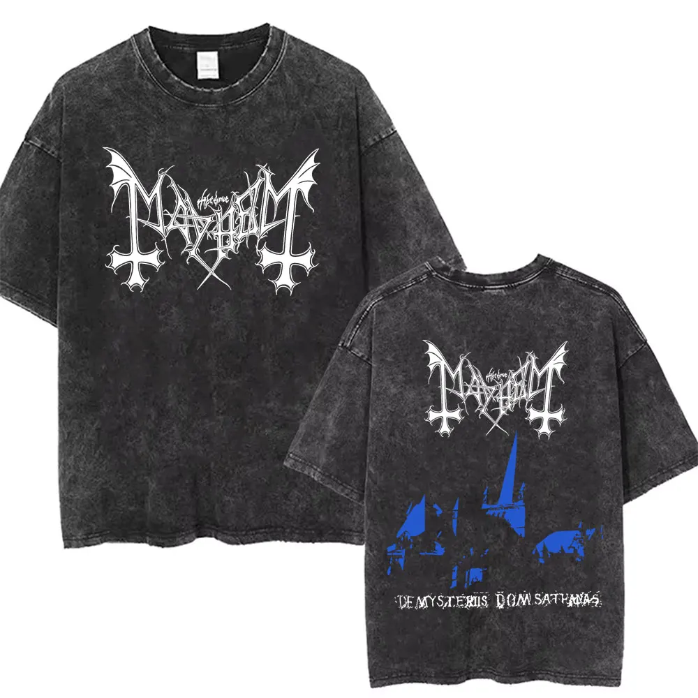 Hot Sale Mayhem De Mysteriis Dom Sathanas Washed Vintage Tshirt Men Death Black Metal Rock Band T-shirts Male Oversized T Shirts