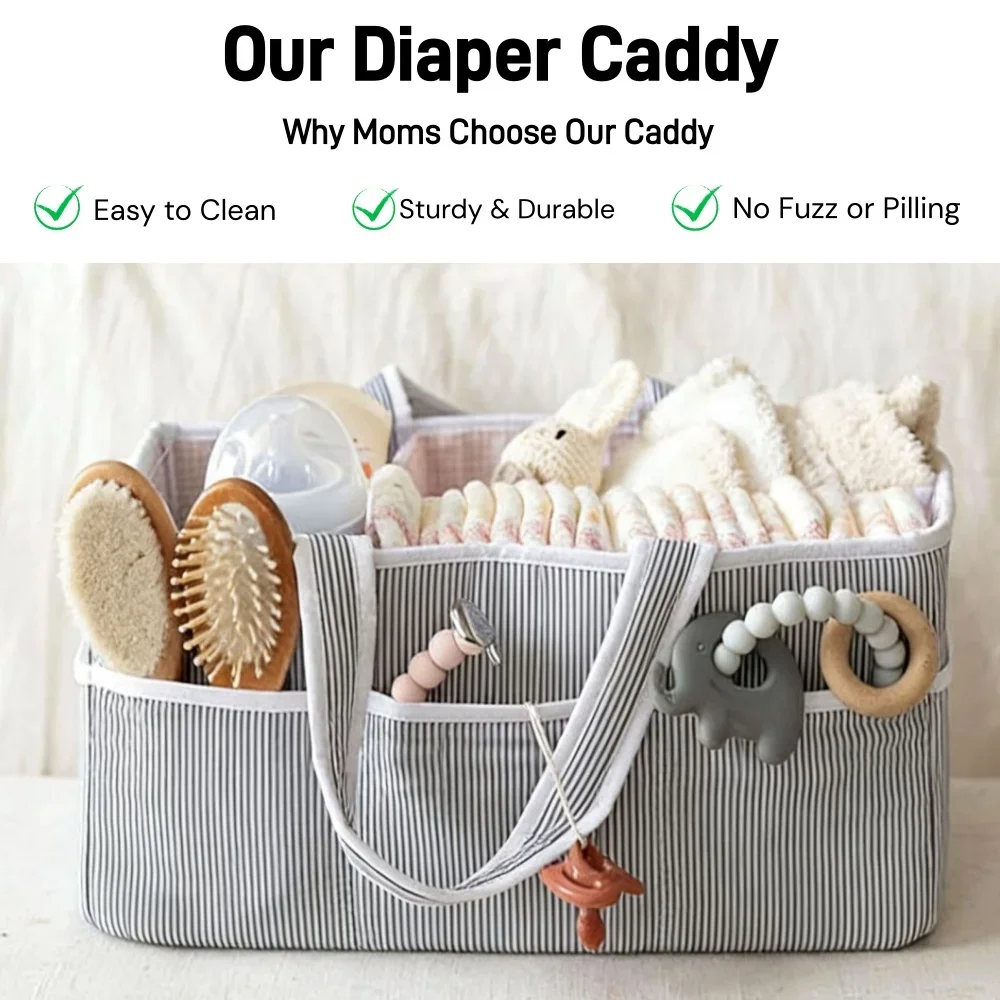 Fabric Diaper Caddy Organizer, Portable Breathable Cotton Nappy Storage Basket with 3D Structured Pockets,Baby Essentials
