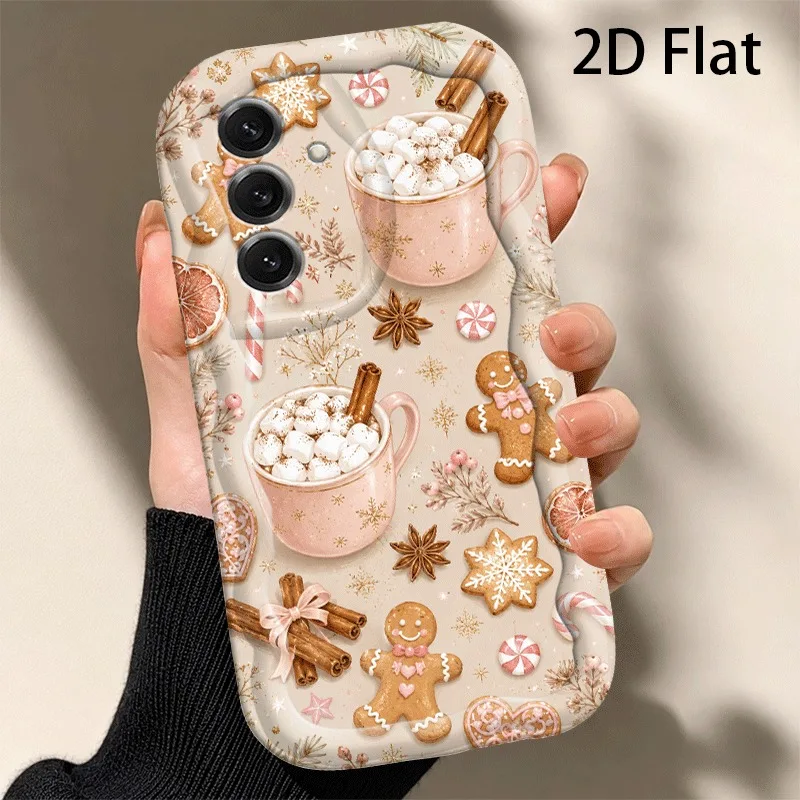 Case for Samsung Galaxy S26 S25 S24 S23 S22 Ultra FE Plus A15 A35 A17 A57 2D Flat Gingerbread Man Cocoa Christmas Pattern Cover
