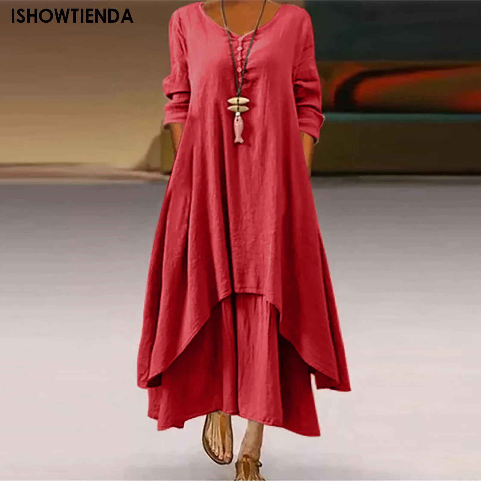 Plus Size 2023 Summer Dress Women Cotton Linen Pocket Dress For Women Streetwear Button O-neck Loose Solid Asymmetric Dresses