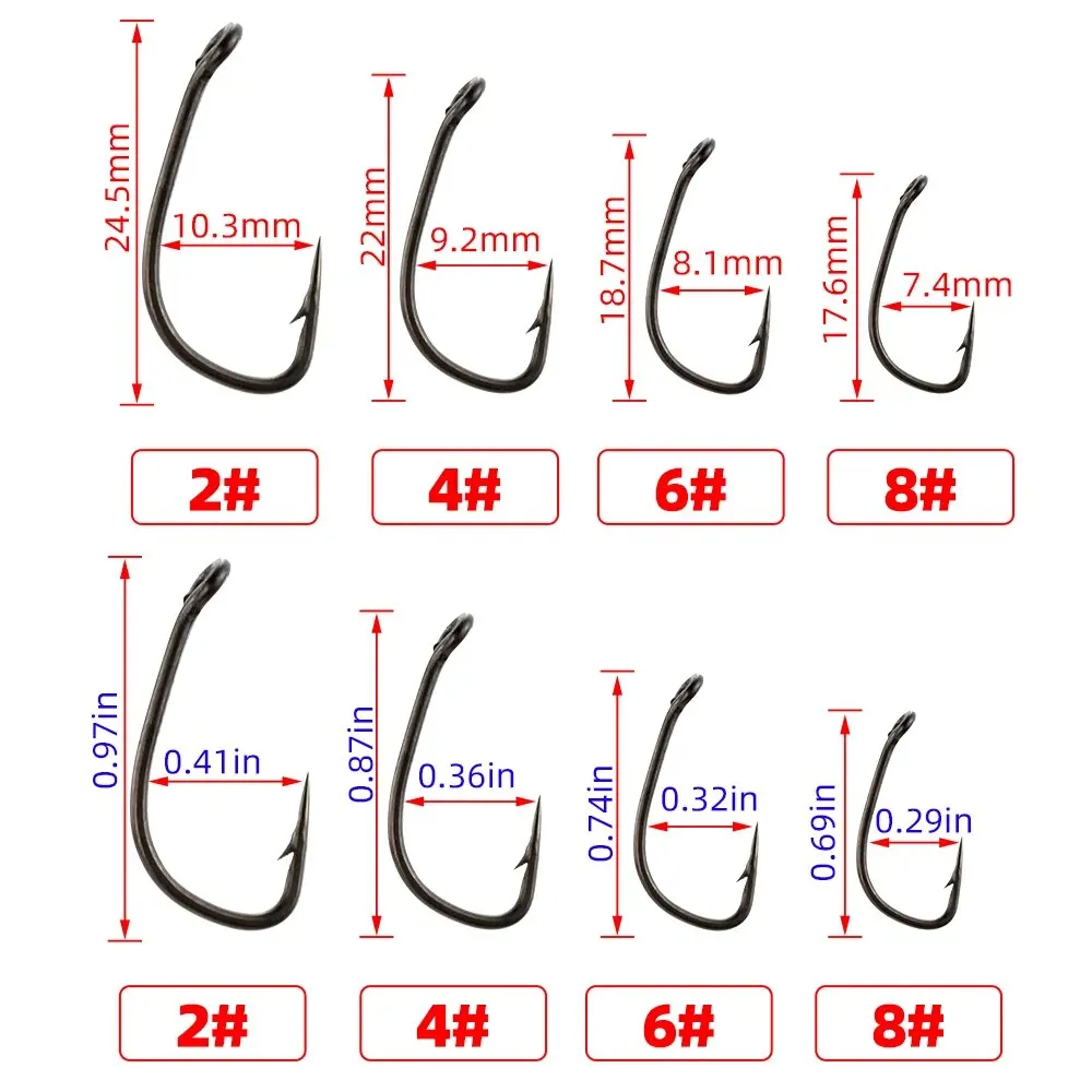 Hirisi 15pcs PTFE Coated High Carbon Steel Barbed Fish Hook With Eye Carp Fishing Accessories X702