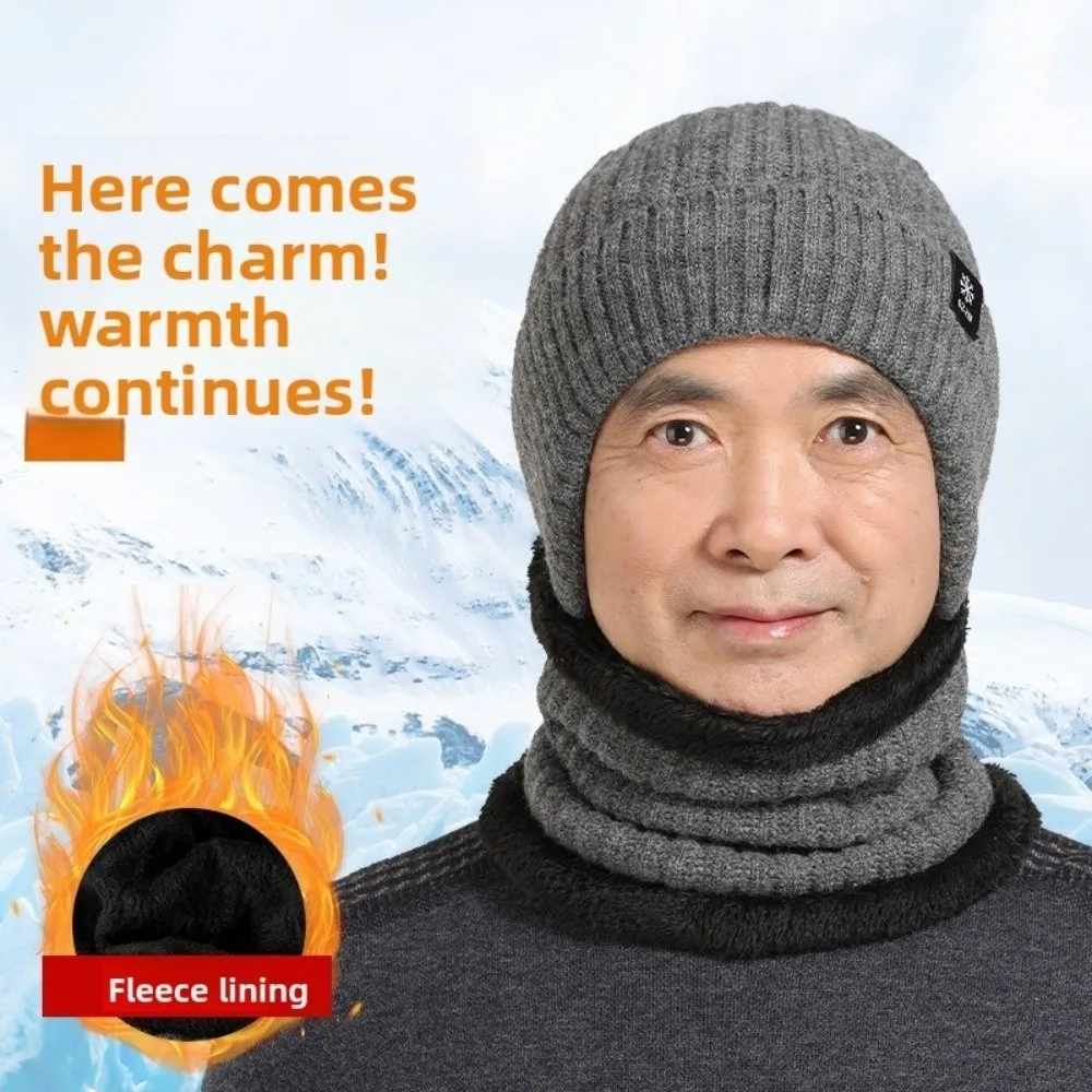 

Casual Thick Hat Scarf Set Neck Warm Knitted Beanie Hat Keep Warm Solid Color Ear Protection Hat Outdoors