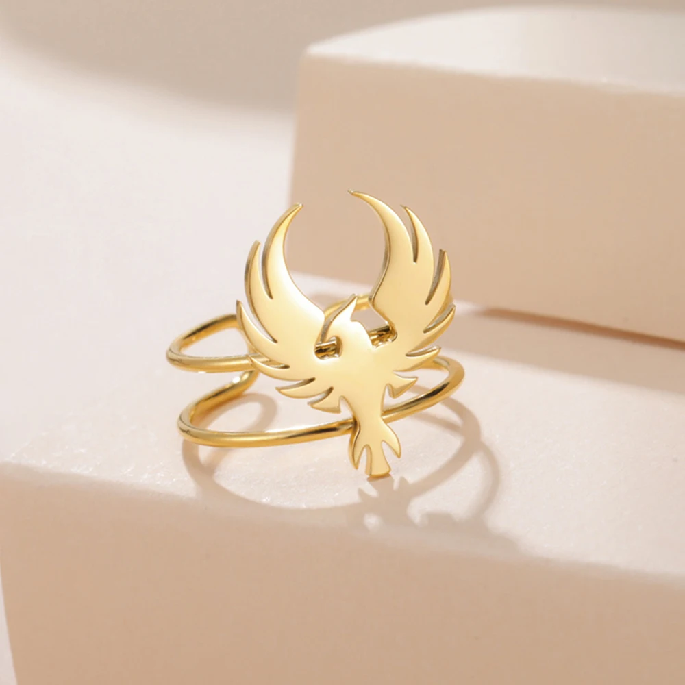 My Shape Eagle Birds Rings Stainless Steel Animal Phoenix Open Adjustable Finger Ring Fashion Punk Jewelry Party Gifts  Men