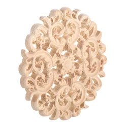 1 pc unpainted carved wood classical  wood decal round home decoration flower decorative accessories for wall cabinet frame 10cm