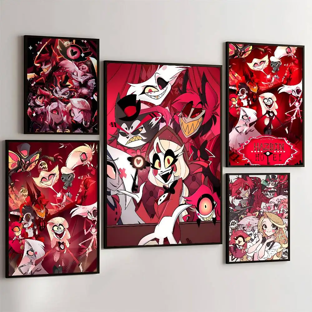 

H-Hazbin Cartoon Hotel Movie Sticky Posters Retro Kraft Paper Sticker DIY Room Bar Cafe Aesthetic Art Wall Painting