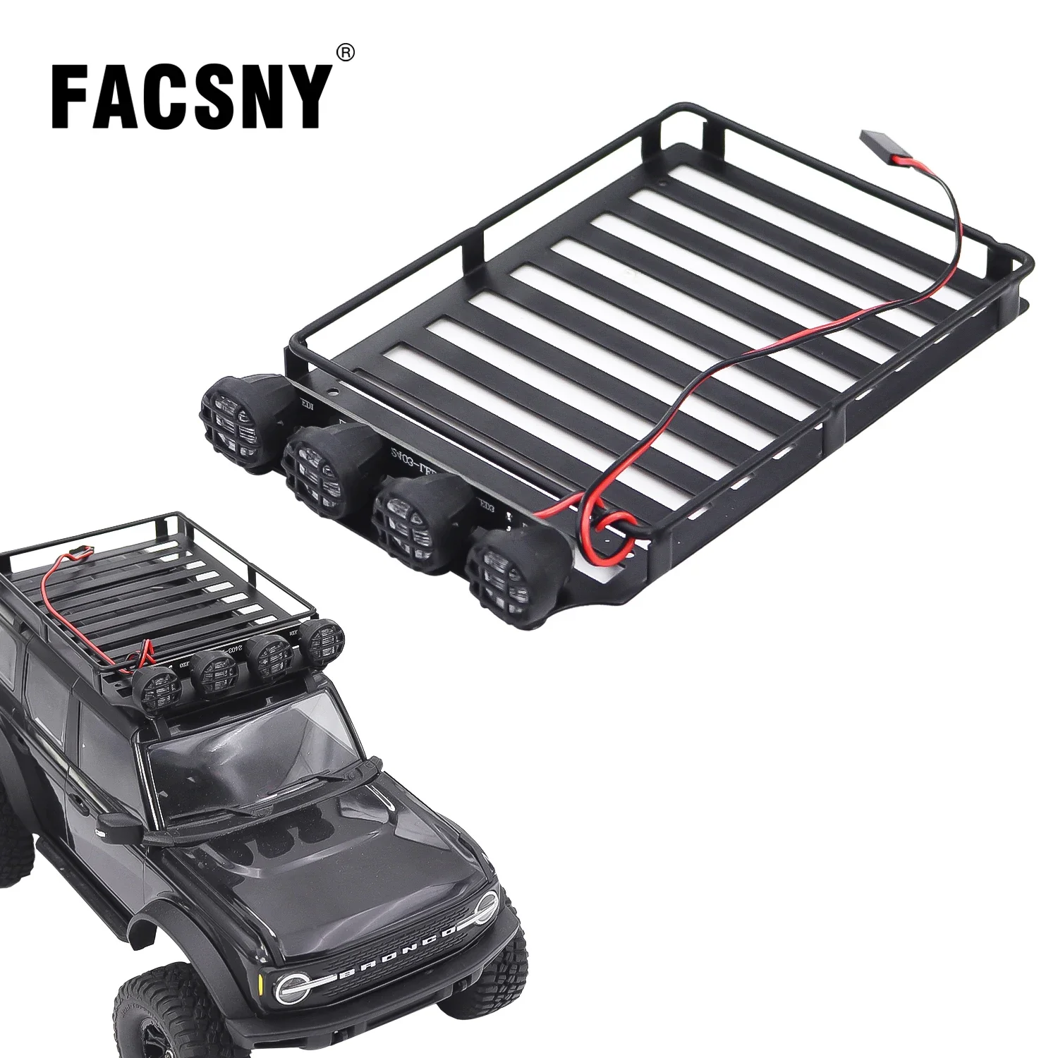 Metal Roof Spotlight Rack Luggage Rack With 4 Led For 1/18 RC Crawler Car Traxxas Trx4m Bronco Defender AX-8560 Simulation Parts