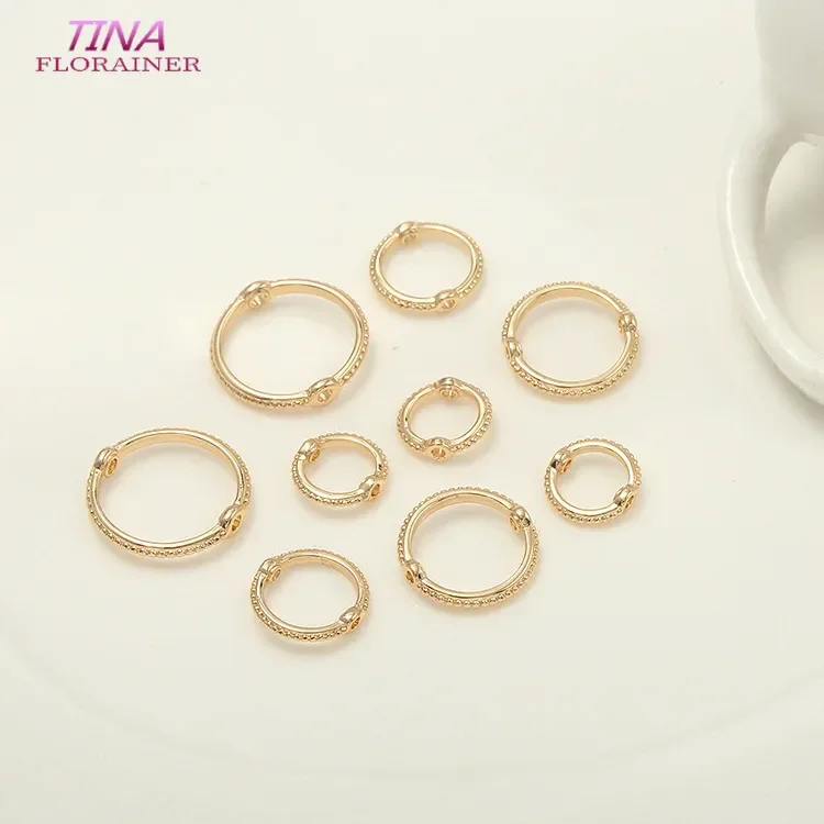 6PCS 14K Gold Color Plated Brass DIY Jewelry 2 Hole Beads Cross Ring Frame Charms Accessories For Earring Making