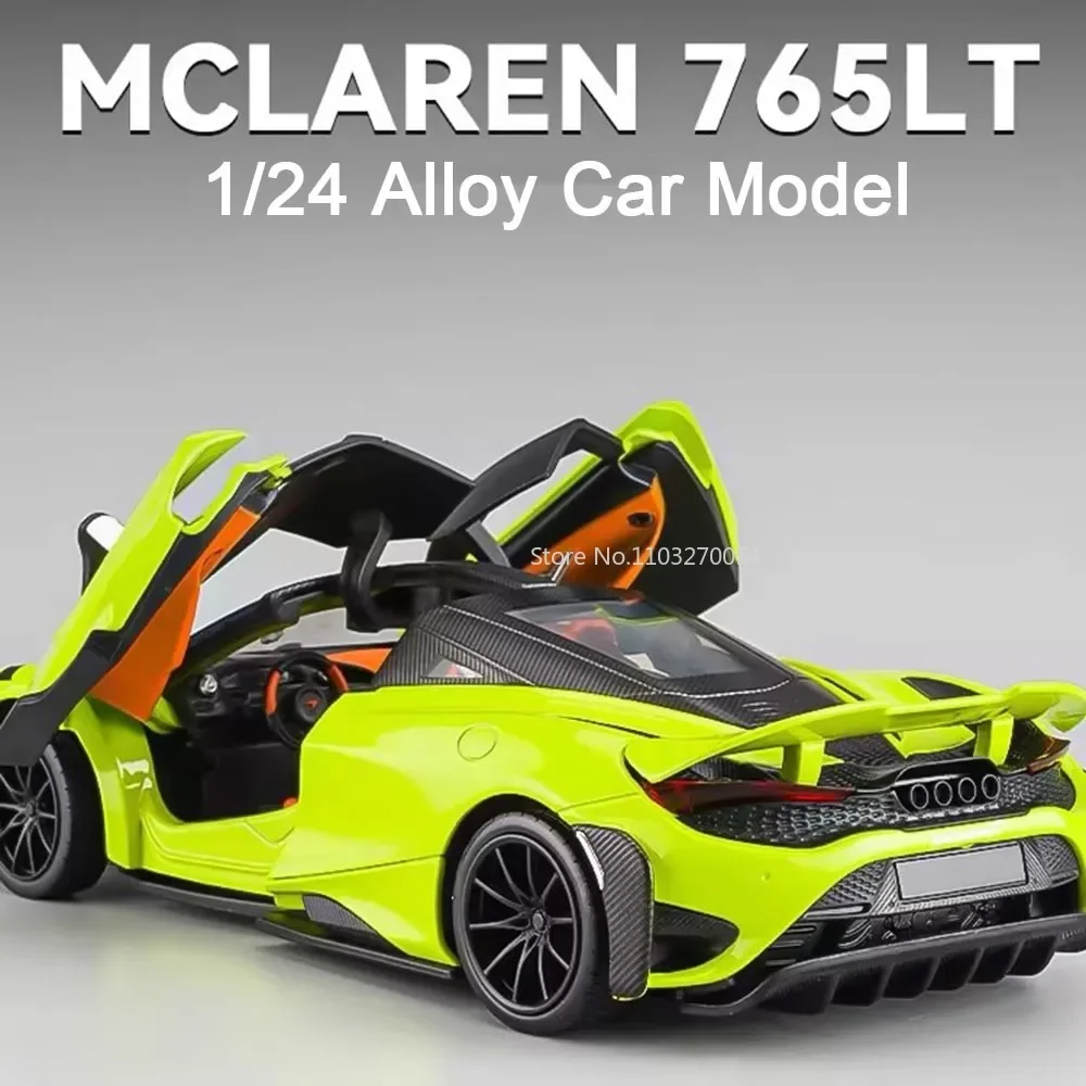 1/24 Mclaren 765LT Simulation Alloy Model Cars Toy Metal Diecast Sound Light Pull Back Sports Cars Series Kids Gifts Collection