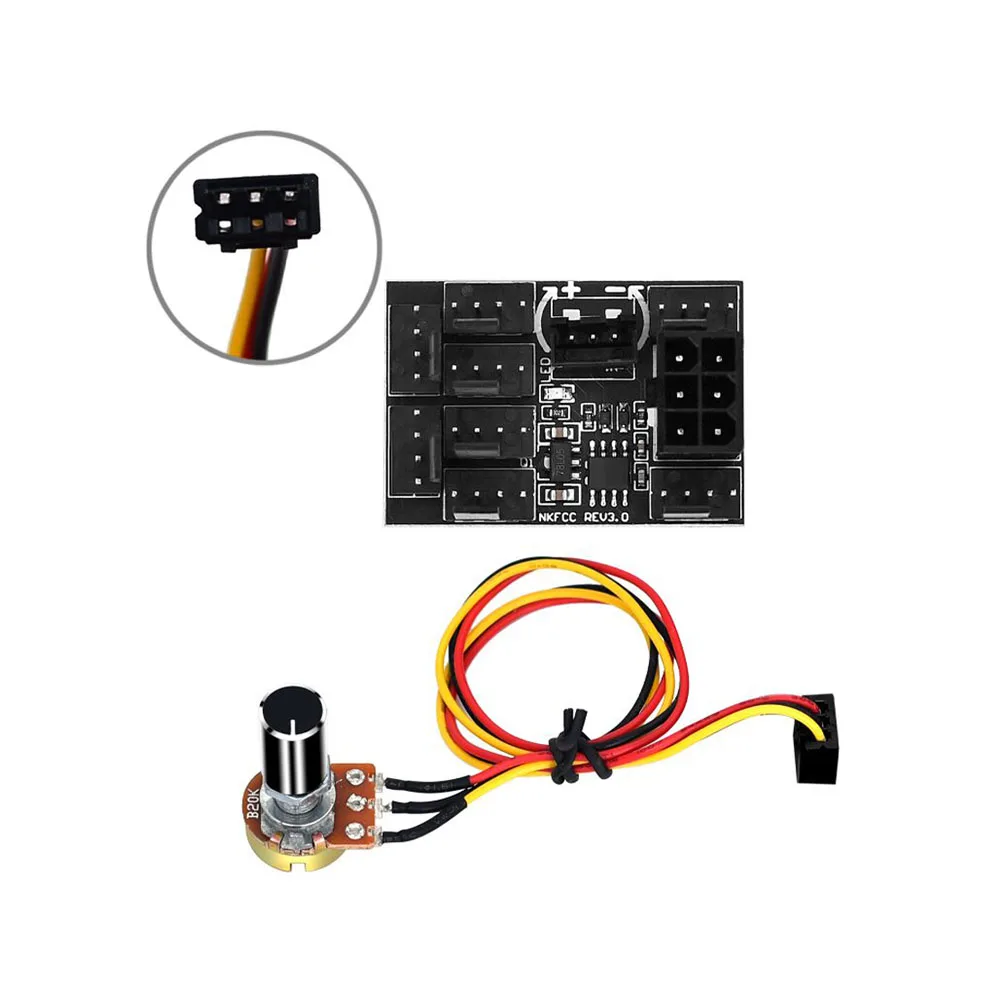 

6Pin High Power Chassis Fan PWM HUB Speed Controller with Rotary Switch 1 to 8 Adapter 3PIN/4PIN Desktop Computer