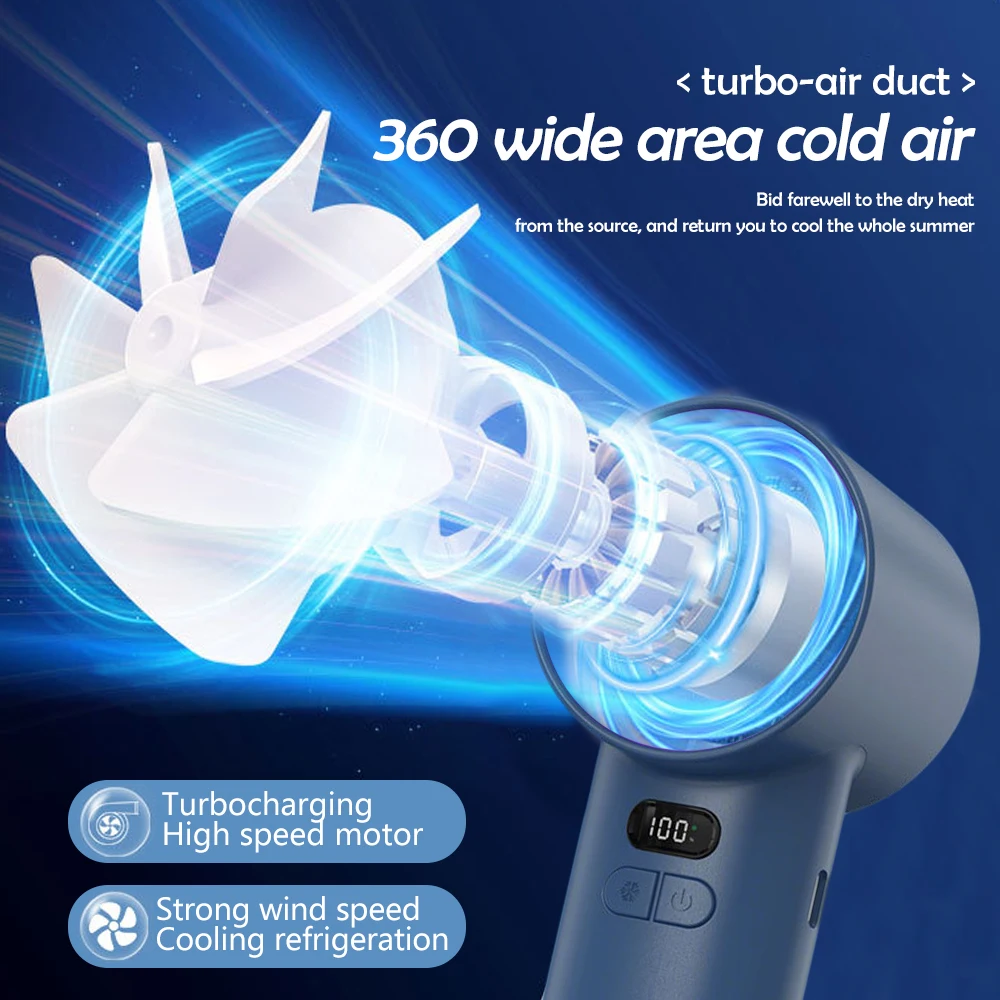 Handheld Portable Turbo Fan with Cooling Function Power Display 4000mAh Type-C Rechargeable Outdoor Cooling High-speed Mini Fan