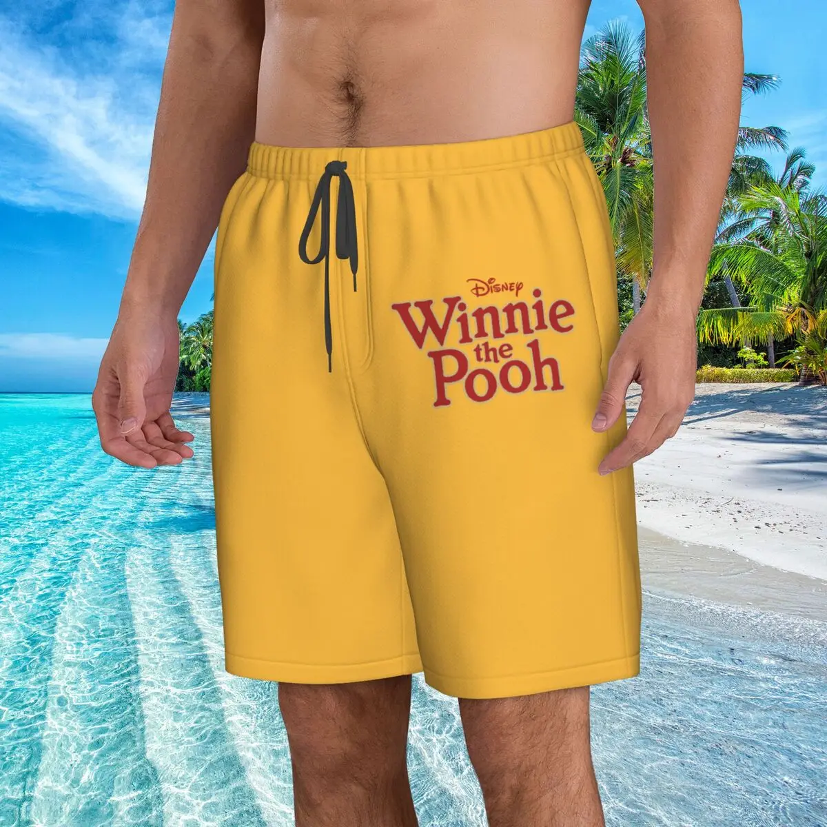 Winnie The Pooh Logo Board Shorts For Men Beach Shorts Vacation Hawaiian Swim Trunks