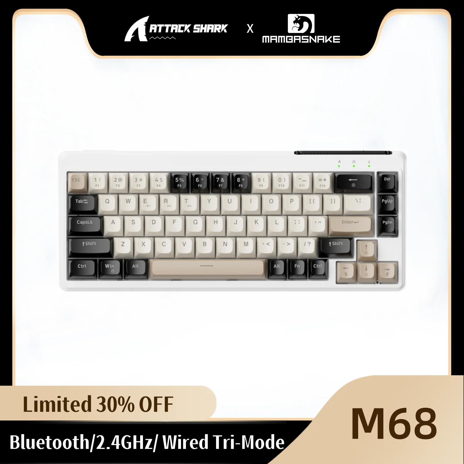 MAMBASNAKE x FREEWOLF M68 65% Беспроводная игровая клавиатура Бесшумная мембранная клавиатура, 19 клавиш с защитой от ореолов